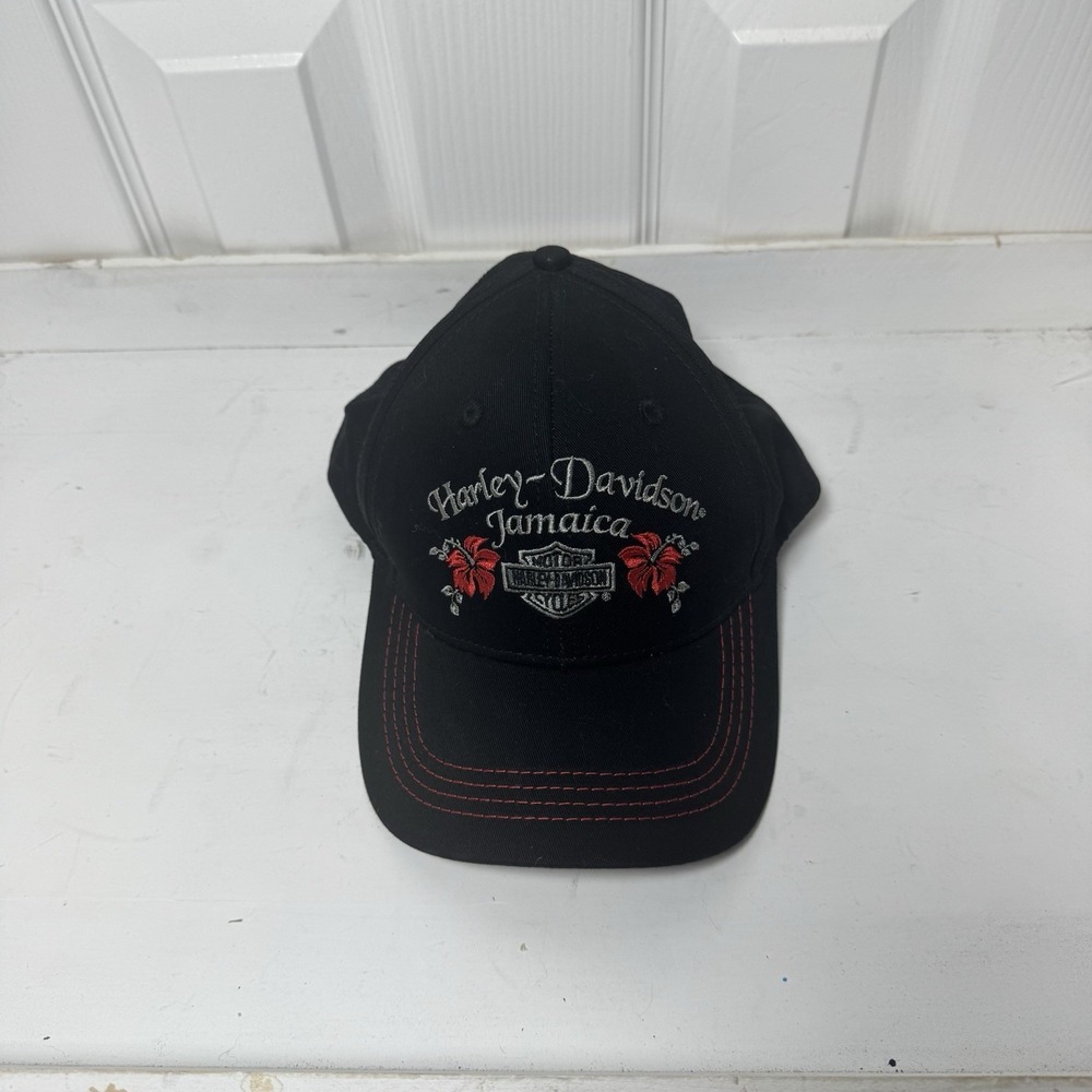 Harley Davidson Womens Black Embroidered Floral Jamaica Strapback Hat Cap NWT